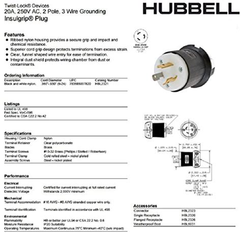 Hbl2321 Hubbell 2321 Twist Lock Devices 20a 250v Ac 2 Pole 3 Wire