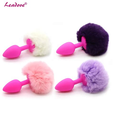 Silicone Butt Plug With Soft Bunny Tail Smooth Touch Hand Cuff Short