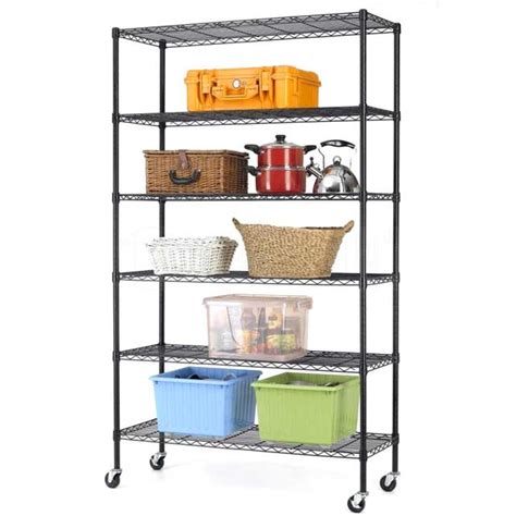 Design, warehouse shelving, storage racks, storage products, warehouse optimization, selective pallet racks, push back pallet racks, cantilever racks. Easy Assemble 6 Tier Black Light Duty Wire Metal Shelving ...