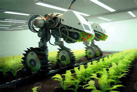 Robot Farming Harvesting Agricultural Products In Greenhouse