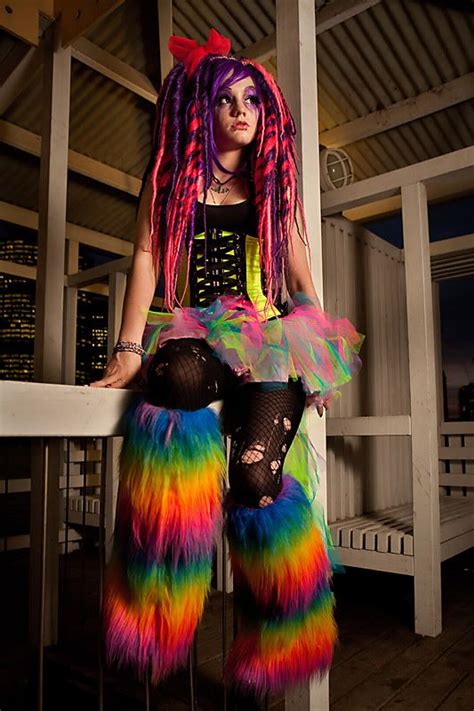Neon Rainbow Uv Fluffy Boots Leg Warmers Rave Cyber Rave Outfits