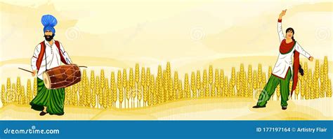 Social Media Banner Poster With Wheat Field With Punjabi Man And Woman