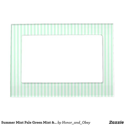 Summer Mint Pale Green Mint And White Stripe Magnetic Frame