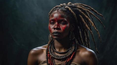 Premium Photo Portrait Of A Scary African Shaman Female With A