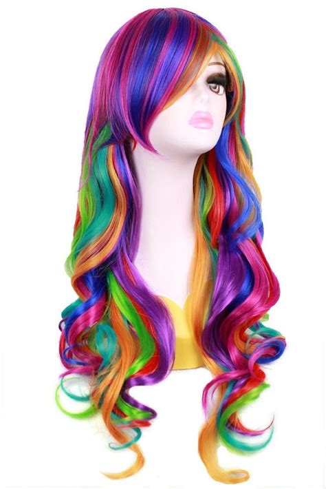Long Big Wavy Rainbow Wigs Gothic Curly Hair Custom Cosplay Party 70cm