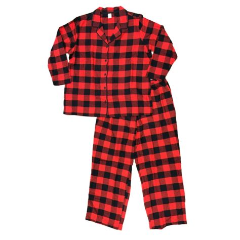 Sleep Chic Womens Red And Black Buffalo Plaid Flannel Pajamas Sleep Set