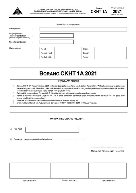 Ckht 1a Pin1 2021 Latest Ckht 1a Form A Kod Aset B Cawangan