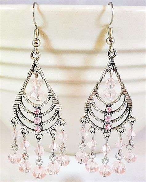 Light Pink Chandelier Earrings Statement Earrings Rhinestone Etsy