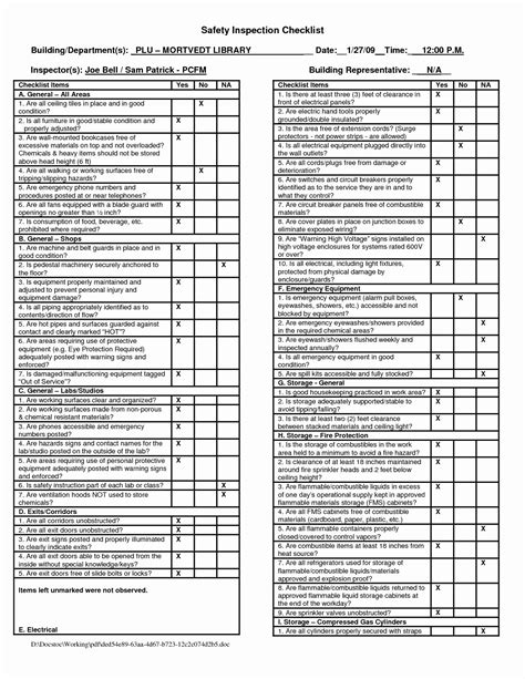 Safety Inspection Checklist Pdf Tutorial Design Collection