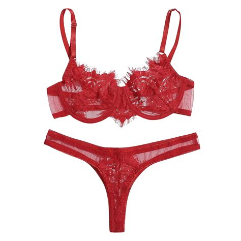 Sexy Lingerie Womens Underwear Set Red Lace Brassiere Lingerie Set Sex