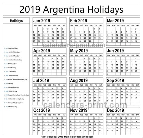 2019 Bank Holidays Argentina Holiday Calendar National Holiday