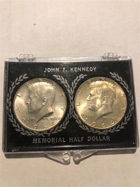Set Of 2 1964 Silver Kennedy Half Dollars Collection In Case