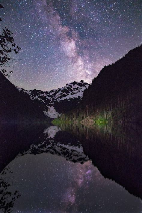 The Night Sky With Stars And Milky Reflected In Still Water On A