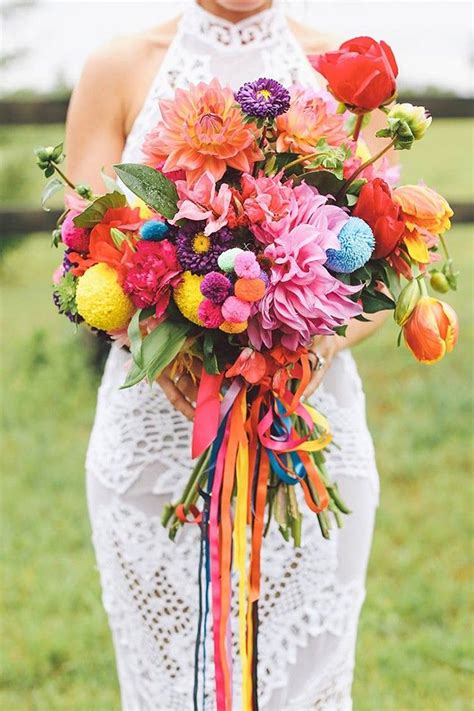 Rainbow Bouquet Bright Wedding Flowers Summer Wedding Colors