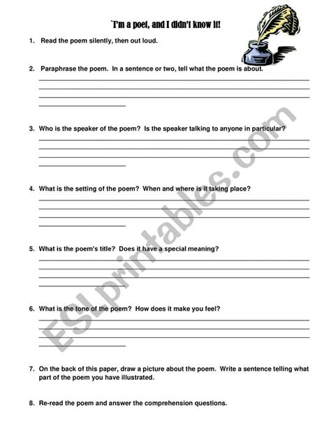 Poetry Comprehension Worksheets