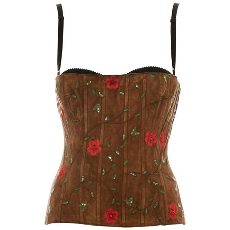 Dolce And Gabbana Brown Suede Embellished Corset 1990s Dolce And