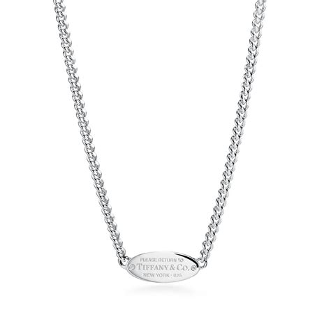 Return To Tiffany™ Oval Id Necklace In Sterling Silver With Diamonds 16 Tiffany And Co