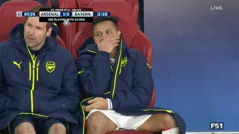 pictures of alexis sanchez laughing during arsenal 5 1 humiliation by bayern sports nigeria
