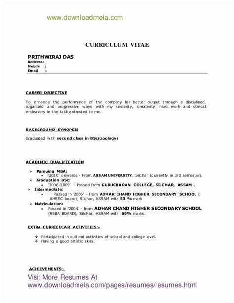 bsc zoology resume format resume resume format