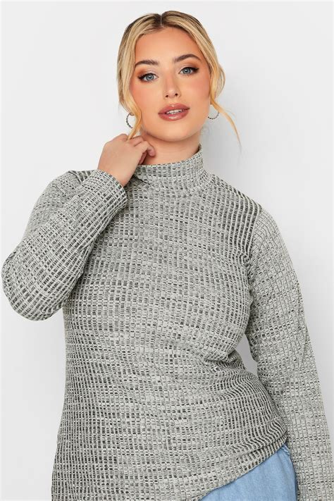 Limited Collection Plus Size Grey Marl Ribbed Turtle Neck Top Yours