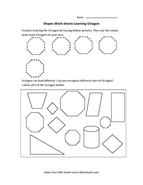 Free printable shapes worksheets for kids. Learning Shapes Worksheets - Octagon | kidschoolz.com | Shapes worksheets, Learning shapes ...