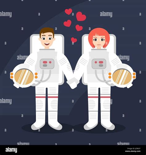 Vector Illustration Of Astronauts Couple In Love Holding Hands Stock