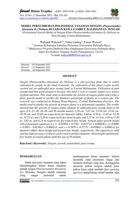PDF Model Pertumbuhan Polinomial Tanaman Sengon Paraserianthes