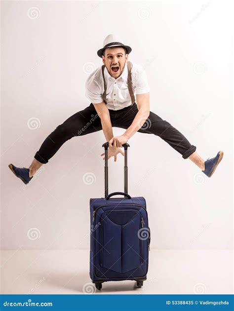Man With Suitcase Stock Image Image Of Suitcase Motion 53388435