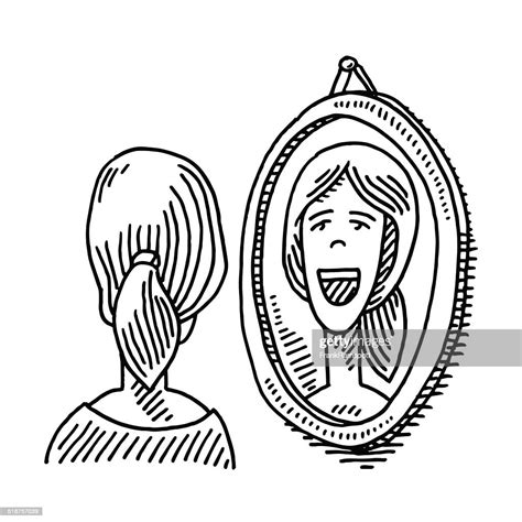 Dessin Femme Regardant Dans Le Miroir Illustration Getty Images