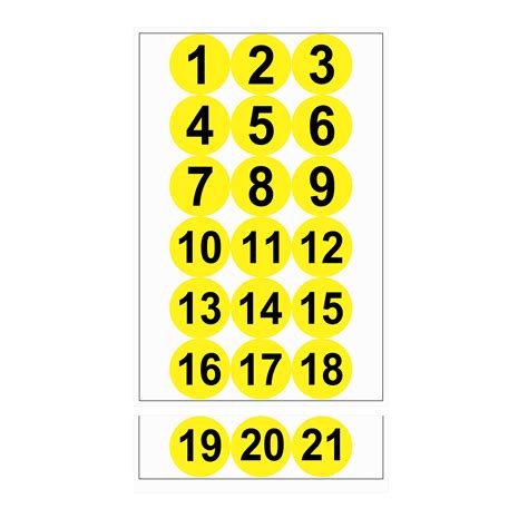 Uxcell 75mm Dia Pvc Round Number Stickers Number 1 21 Yellow