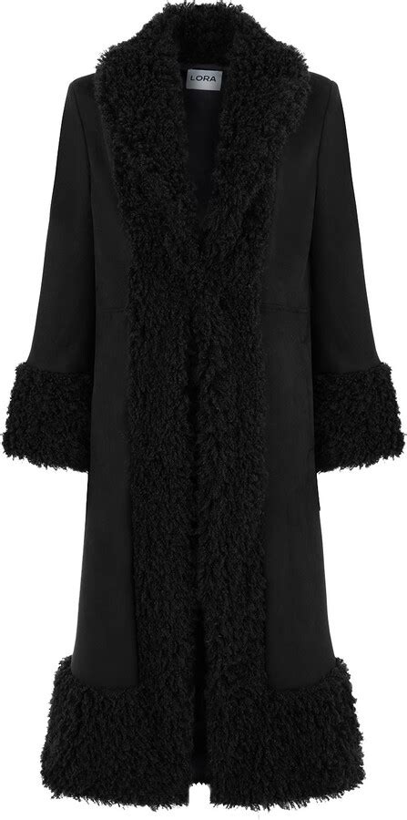 Womens Lora Black Faux Fur Suede Long Coat Shopstyle