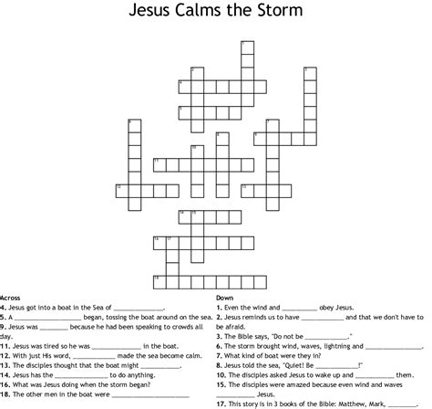 A 18 Question Printable Jesus Calms The Storm Crossword With Answer Key