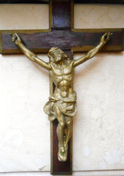 Large Vintage Bronze Crucifix Wall Wooden Cross Jesus Etsy