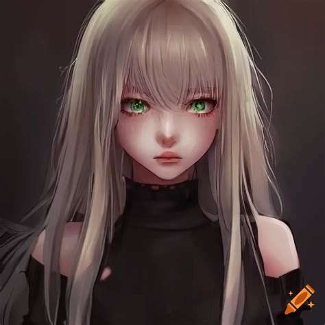 Detailed Anime Girl With Long Blond Hair And Green Eyes