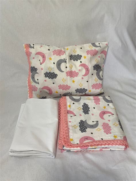 Baby Bedding Set With Crochet Edge Baby Blanket Sheet Pillow Etsy