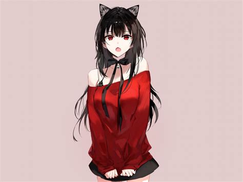 Desktop Wallpaper Red Top Hot Anime Girl Original Hd Image Picture