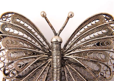 Handmade Sterling Silver Filigree Butterfly Brooch Ebth
