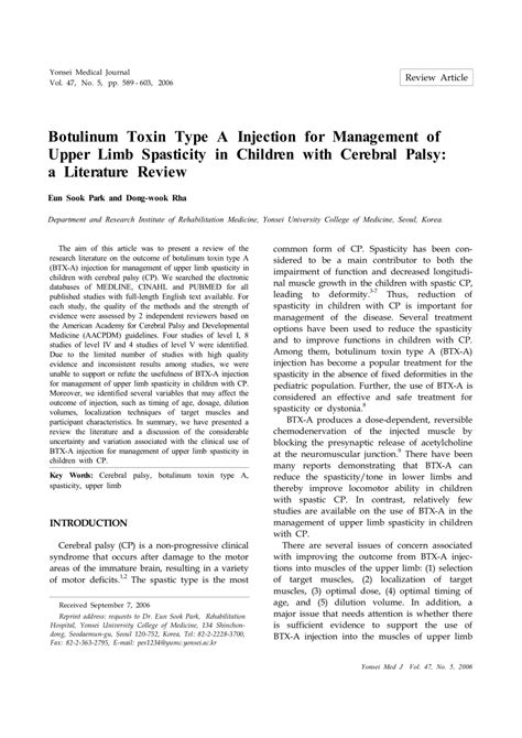 Pdf Botulinum Toxin Type A Injection For Management Of Upper Limb