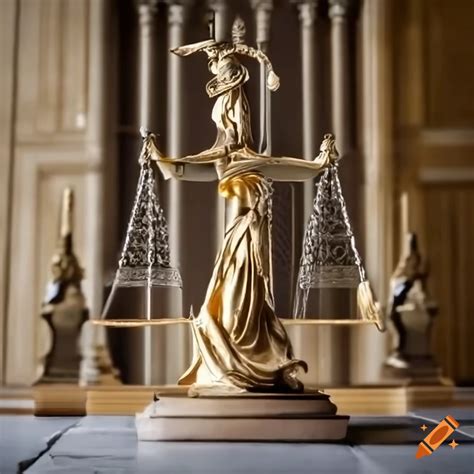 Scales Of Justice Balanced Bitcoin On Both Sides The Statue Of Lady