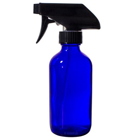 Cobalt Blue Glass Boston Round Bottle With Black Trigger Spray 4 Pack