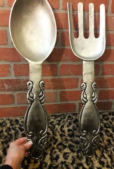 big giant fork spoon wall art decor silver metal 2 feet 24 restaurant props