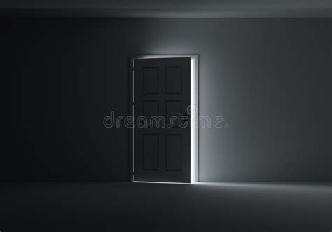 An Open Door With Light Streaming Into Dark Room Stock Illustration