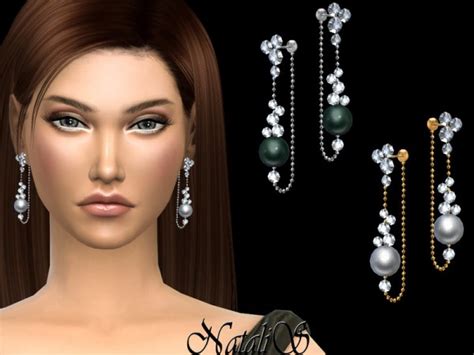 The Sims Resource Pearl And Crystals Chain Earrings By Natalis • Sims