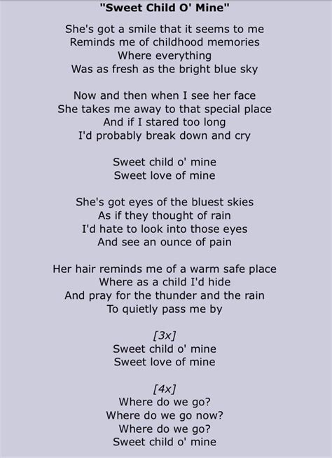 Sweet Child Of Mine Guns And Roses Great Song Lyrics Music Lyrics