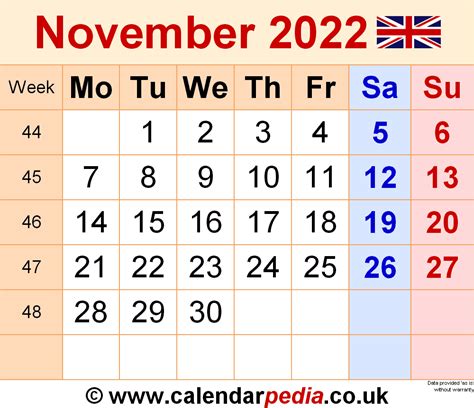 November 22 Printable Calendar