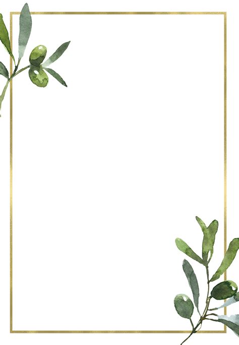 Golden Frame And Olive Leaves Wedding Invitation Template Free