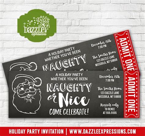 Printable Santa Naughty Or Nice Holiday Party Chalkboard Ticket