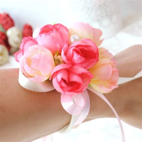 rose wrist corsage bridesmaid sisters hand flowers artificial bride flowers for wedding party