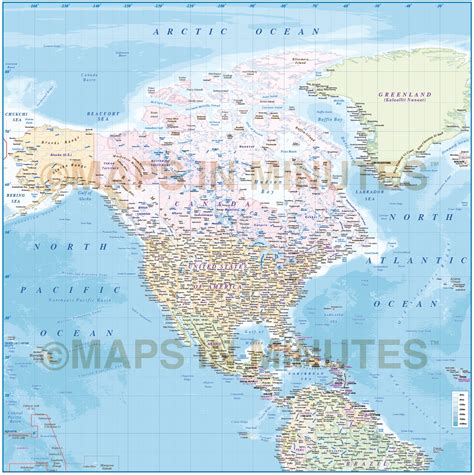 North America Country Map With Ocean Floor Contours 10000000 Scale