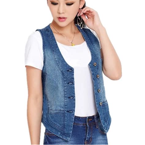 Large Size S 5xl Womens Denim Vest 98 Cotton 2017 Summer Spring Female Sleeveless Jacket Coat